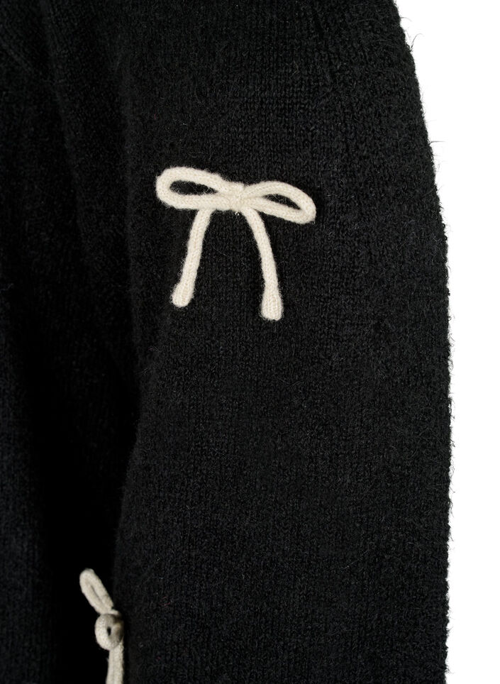 Korte gebreide cardigan met strikken, Black Comb, Packshot image number 2