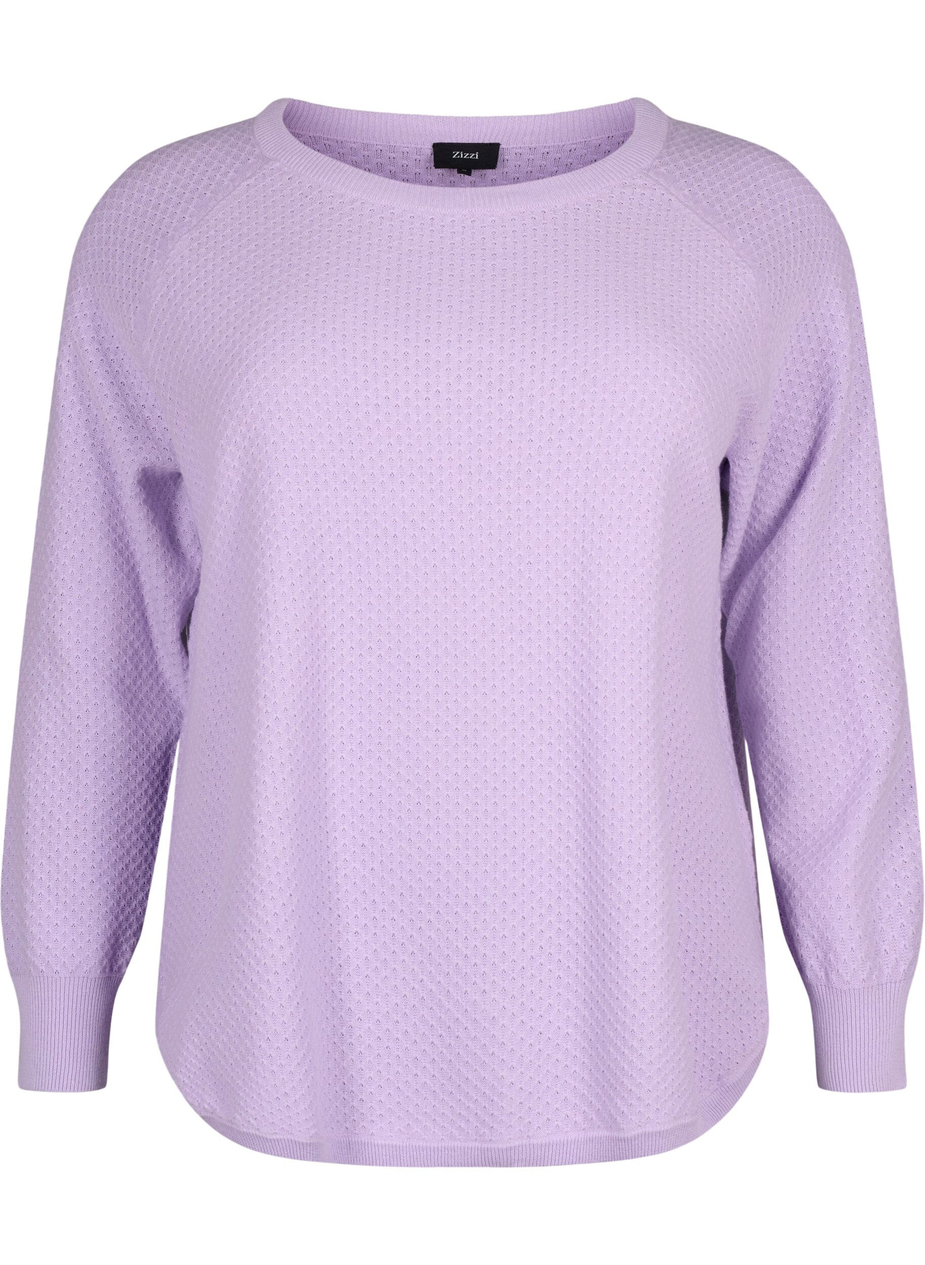 Zizzi Pull en coton biologique avec motif textur&eacute;., Lavender, Packshot image number 0