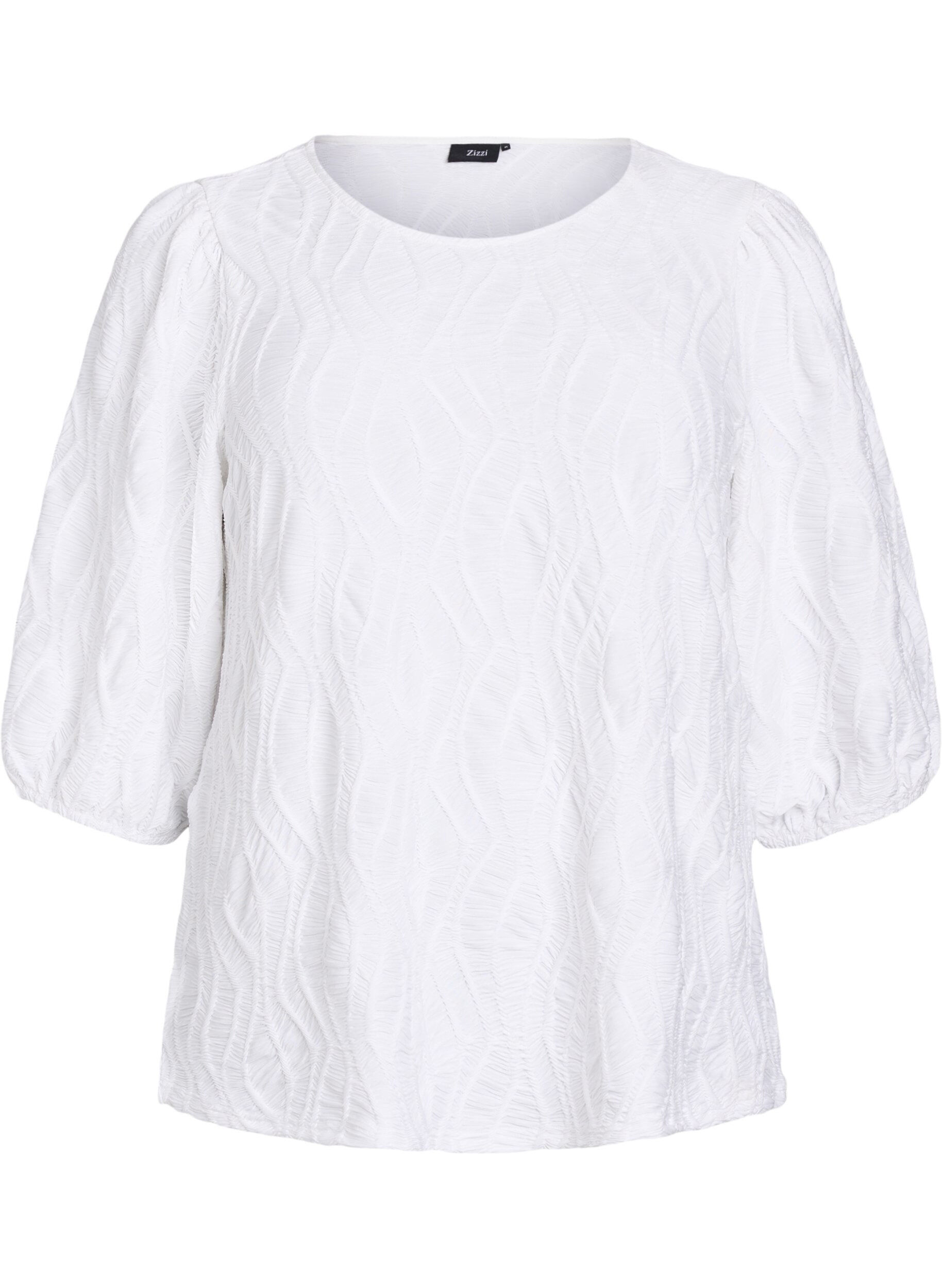 ZizziBlouse met textuur en 3/4 mouwen, Wit, Packshot image number 0