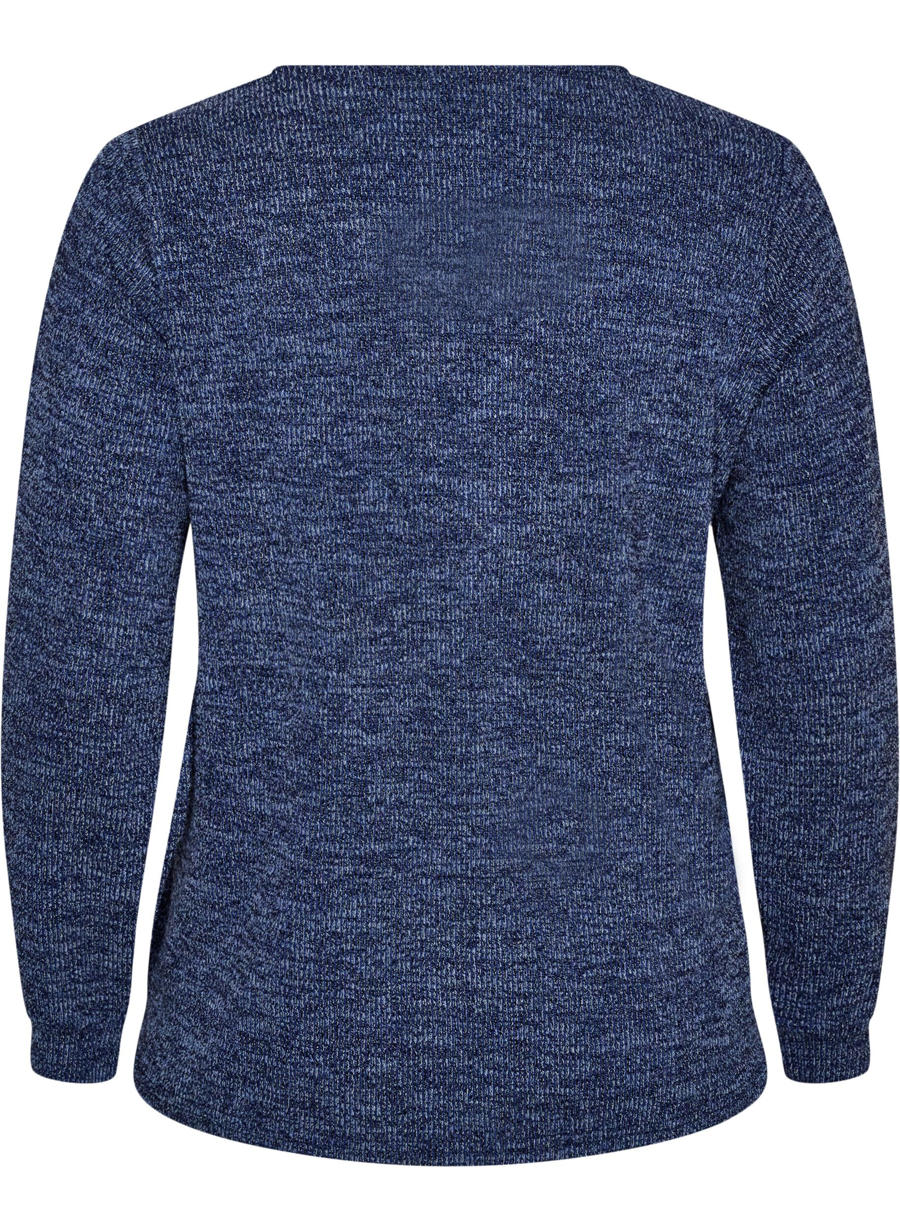 ZizziJersey blouse met V-hals en lange mouwen, Blauw, Packshot image number 1