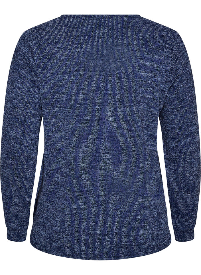 Jersey blouse met V-hals en lange mouwen, Blauw, Packshot image number 1
