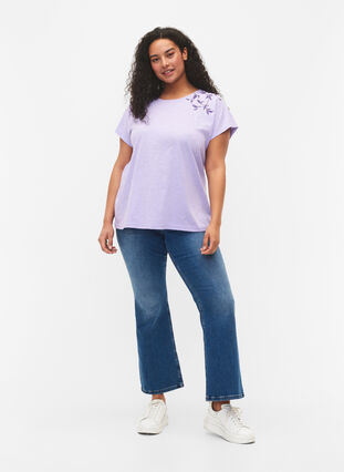 T-shirt en coton avec imprimé feuilles, Lavender C Leaf, Model image number 2
