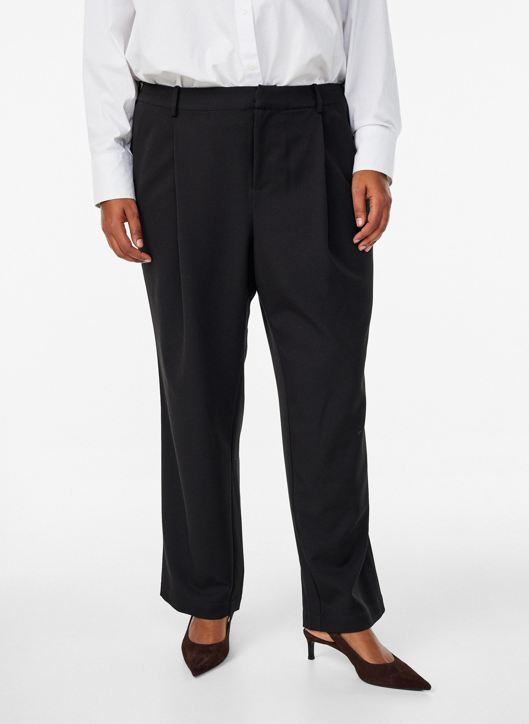 ZizziHoog getailleerde pantalon met rechte pijpen, Zwart, Model image number 2