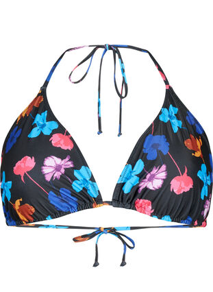 Soutien-gorge de bikini triangle avec imprimé, Black Flower AOP, Packshot image number 0
