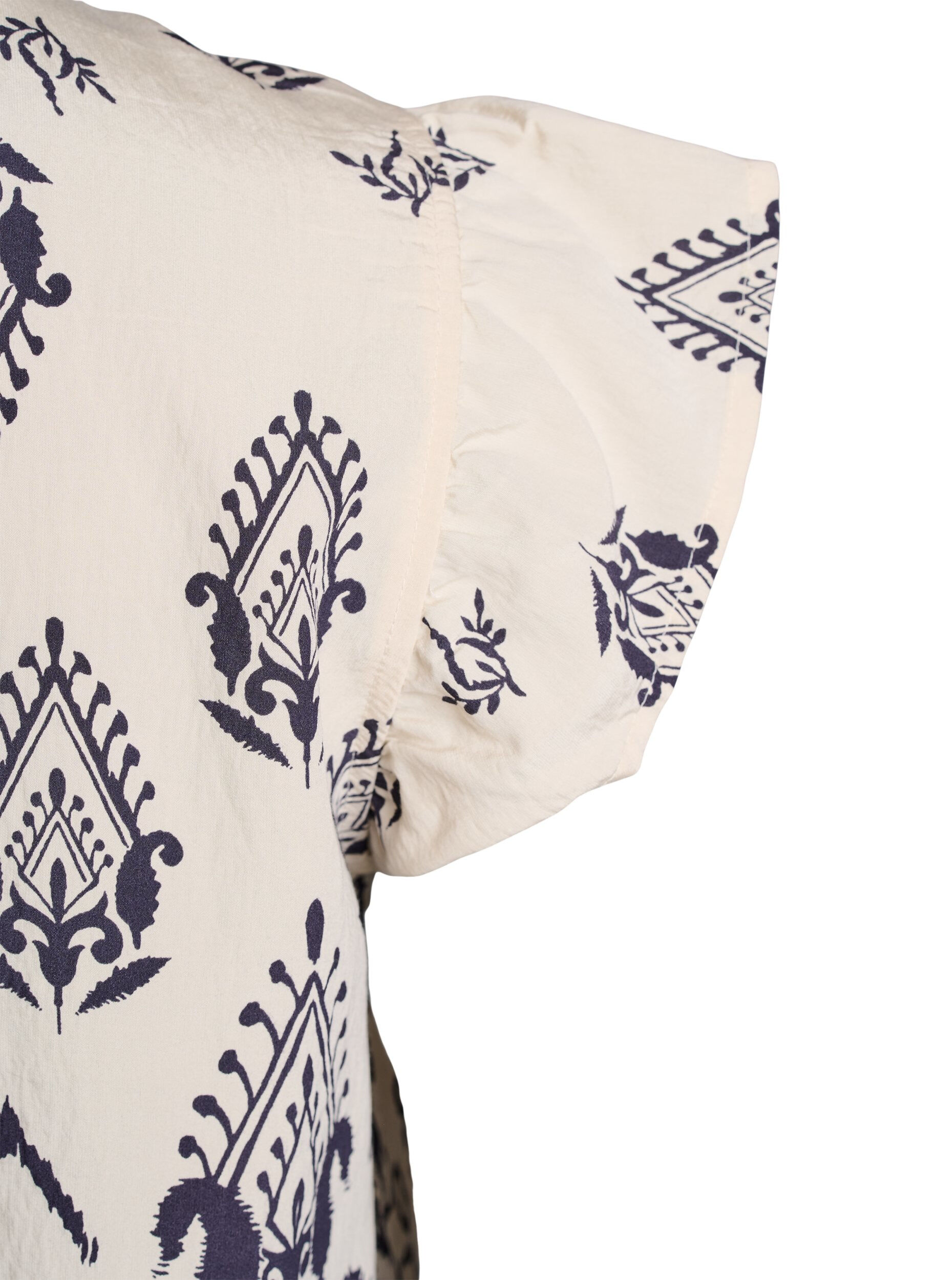 ZizziMouwloze blouse met ruche en print, Beige, Packshot image number 3