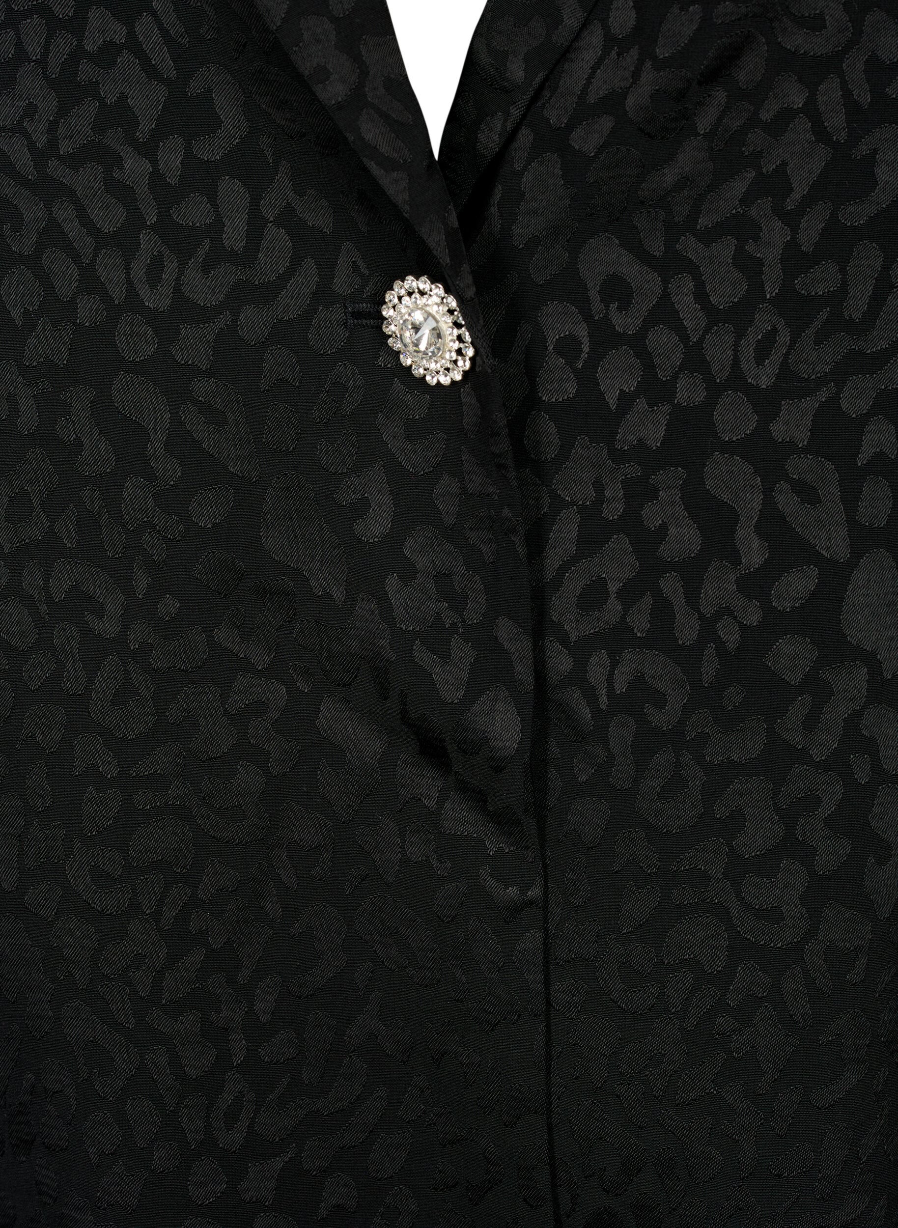 ZizziDubbelgestikte jacquardblazer van viscose, Black, Packshot image number 2