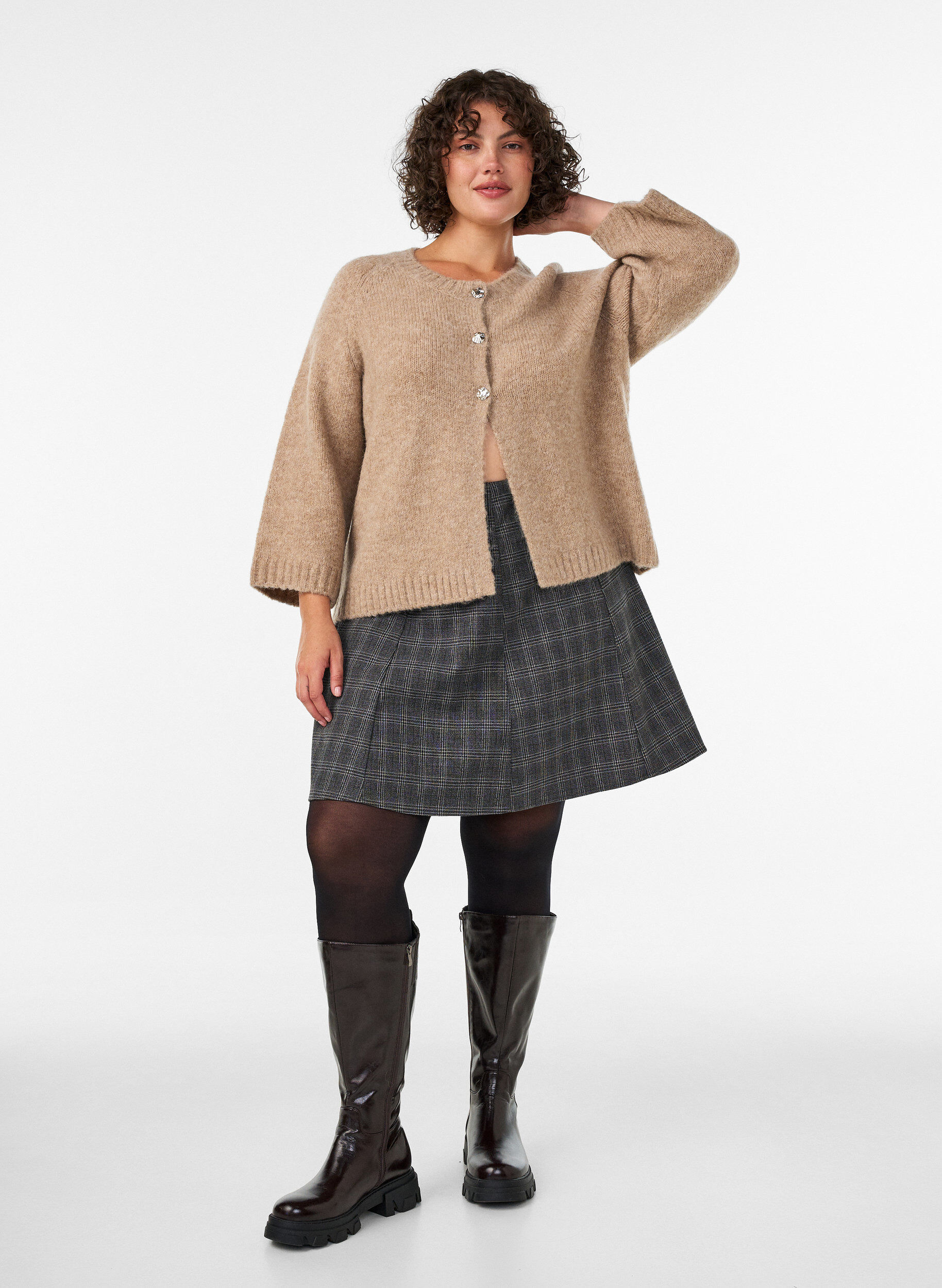 ZizziVest van wolmix met 3/4-mouwen, Beige, Model image number 1
