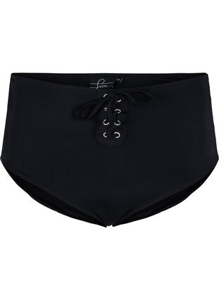 Culotte de bikini avec taille haute et cordon de serrage, Black, Packshot image number 0