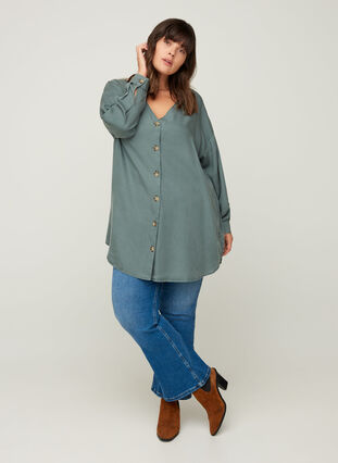 Lyocell blouse met v-hals, Balsam Green, Model image number 3