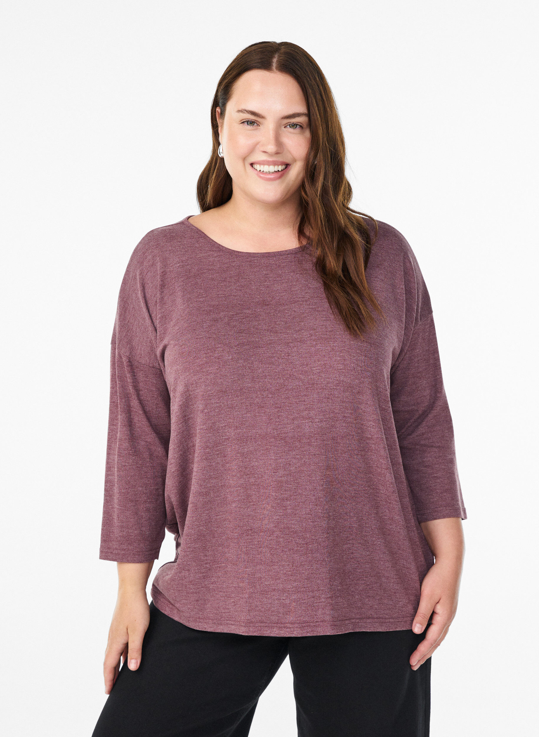 ZizziBlouse en jersey avec manches 3/4, Bordeaux, Model image number 0