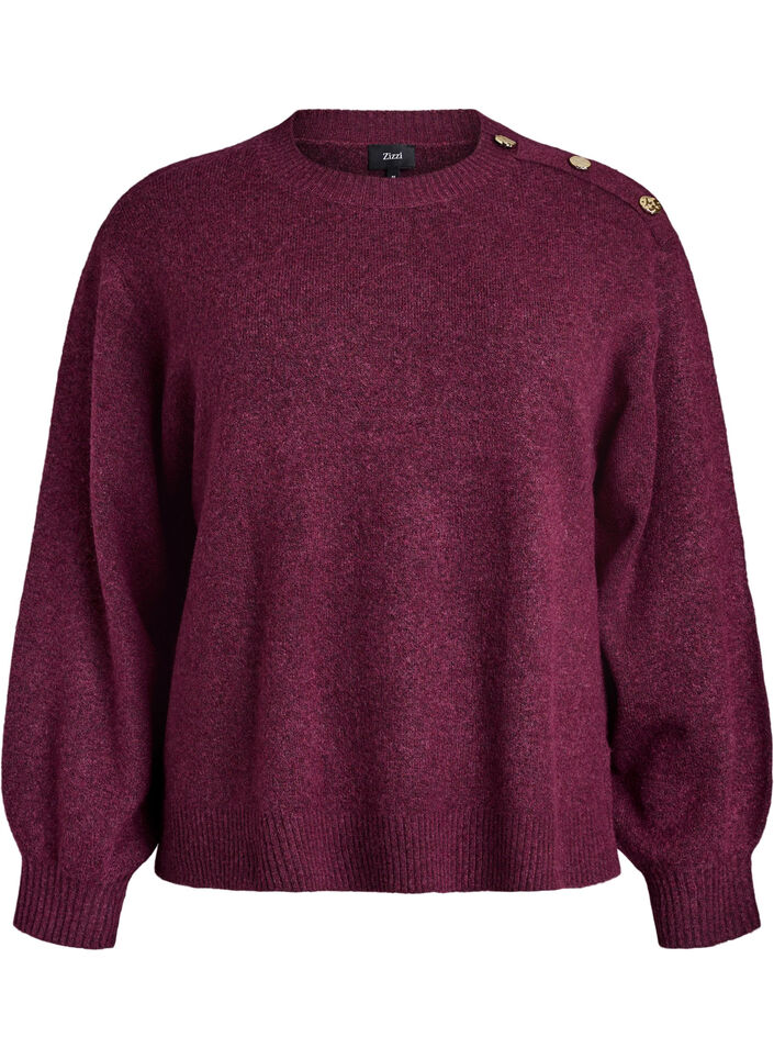 Breisel blouse met knoopdetail, Donker Bordeaux, Packshot image number 0