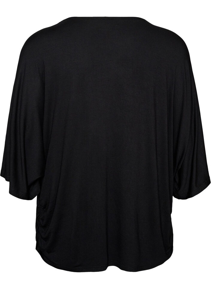 Jersey blouse met halflange ballonmouwen, Zwart, Packshot image number 1