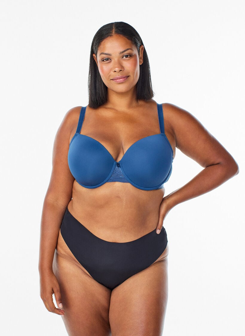 Soutien-gorge moulé avec maille, Bleu, Model image number 1