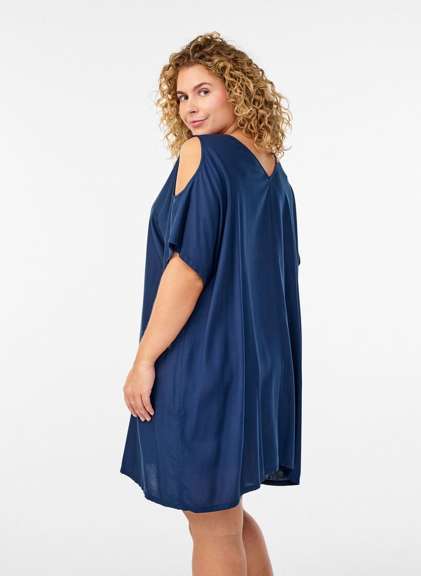 Robe de plage en viscose avec détail aux épaules, Bleu, Model image number 2