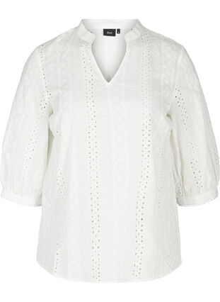 Blouse en coton avec broderie anglaise, Bright White, Packshot image number 0