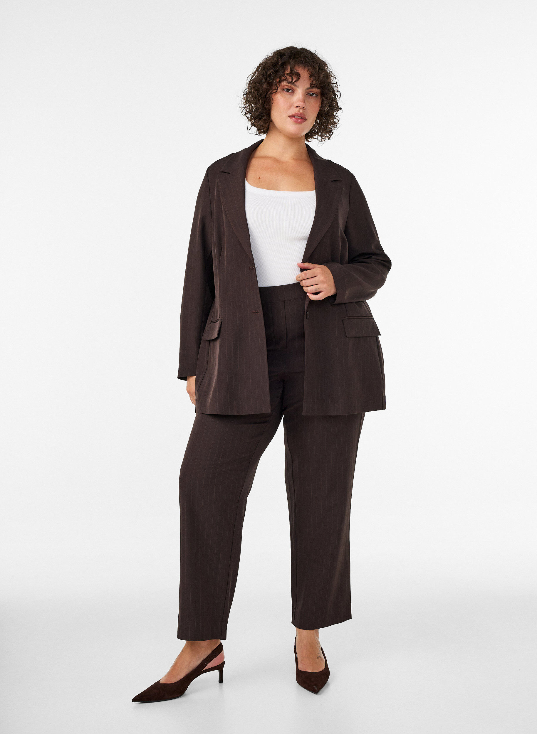 ZizziBlazer met zakken en splitten, Bruin, Model image number 1