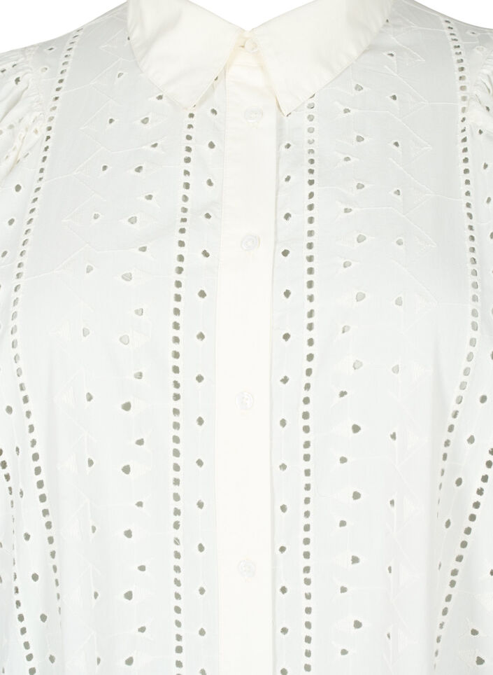 Robe chemise en coton avec broderie anglaise, Off White, Packshot image number 2