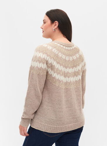 Cardigan en maille à motifs, Simply Taupe Comb, Model image number 1