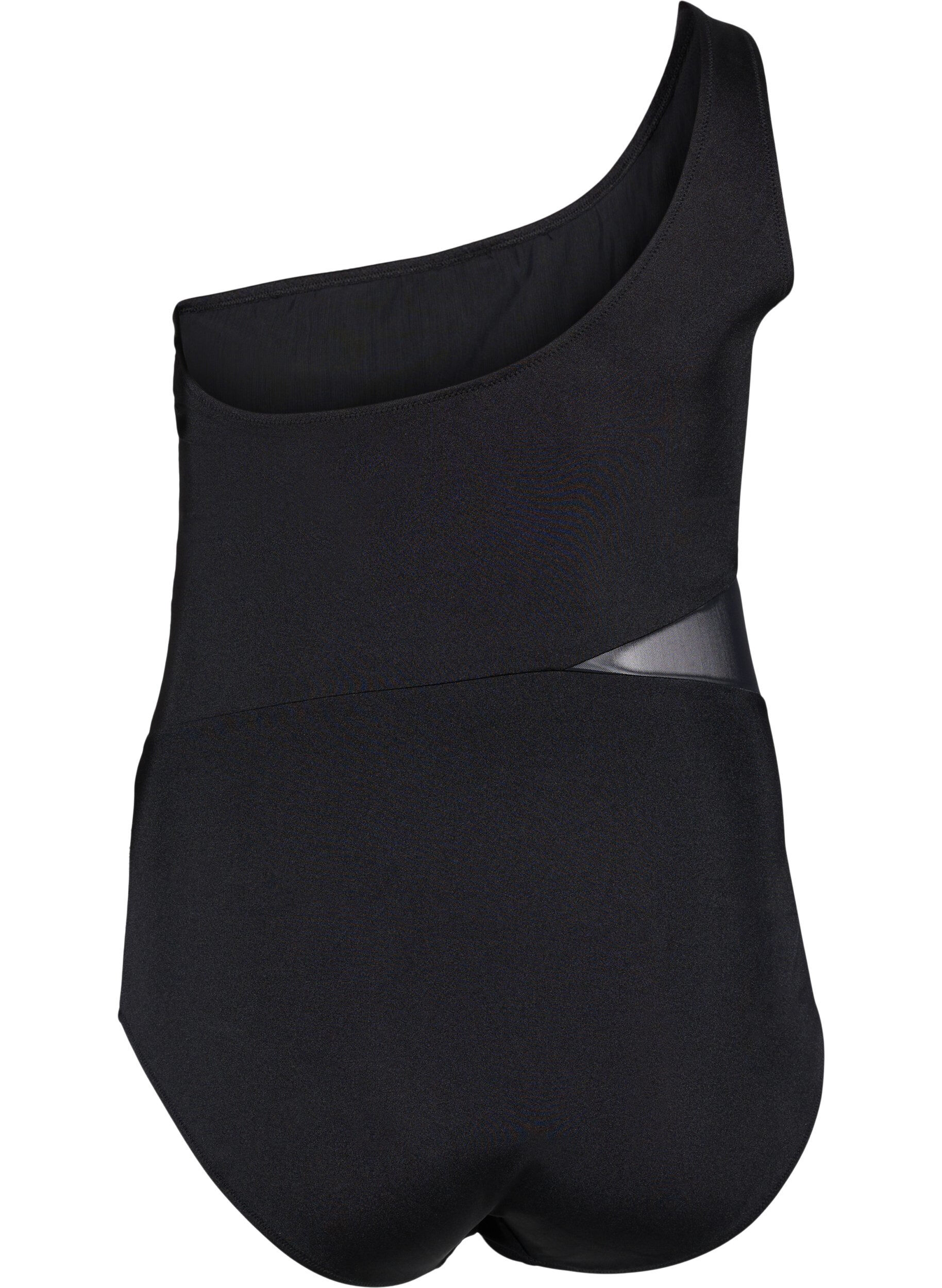Zizzi Maillot de bain uni-&eacute;paule en maille, Black, Packshot image number 1