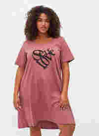 Katoenen nachthemd met korte mouwen en print, Rose Brown W. Self, Model