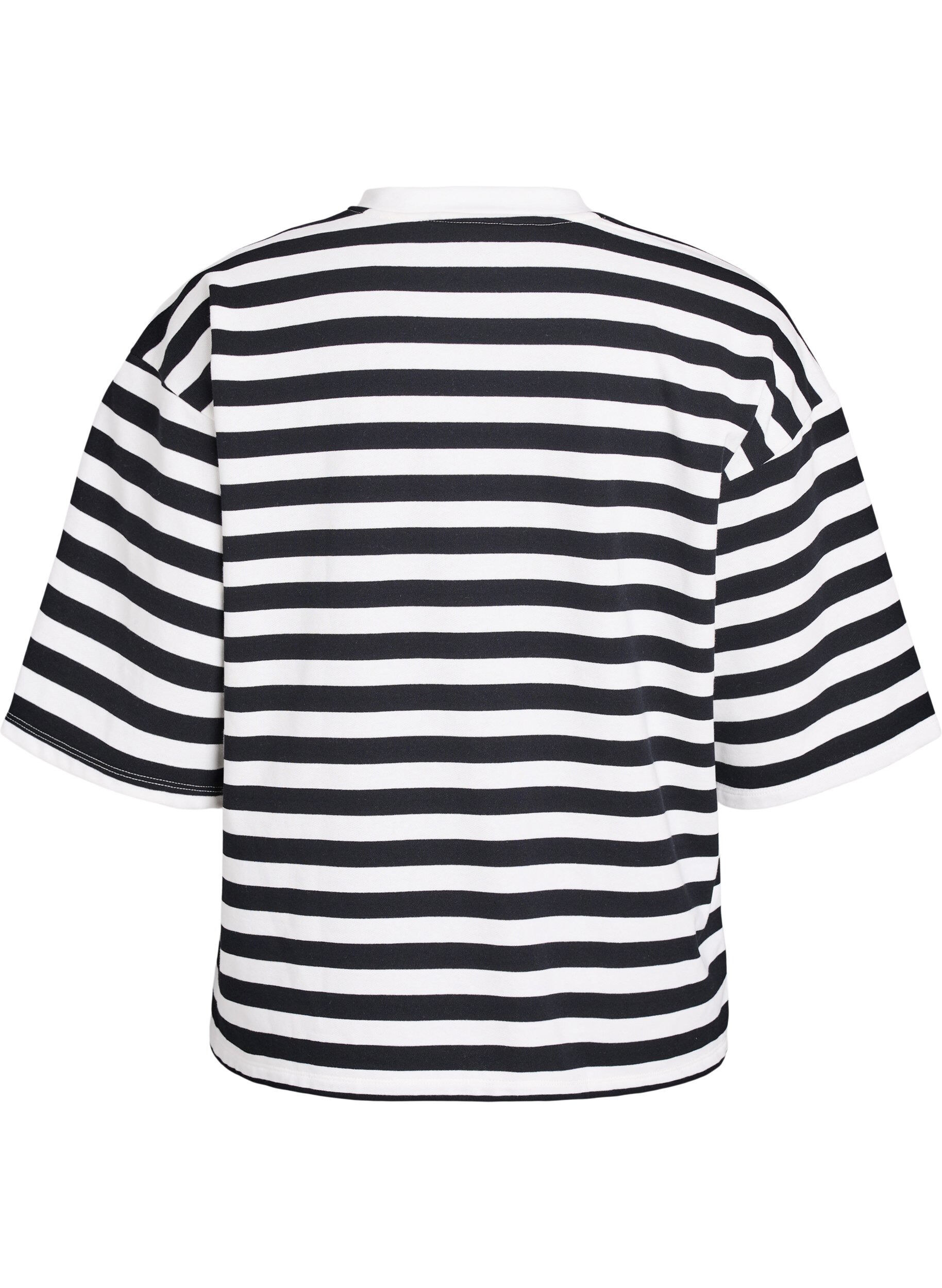 Zizzi Chemisier ray&eacute; avec manches 3/4 et bouton d&eacute;coratif, Noir, Packshot image number 1