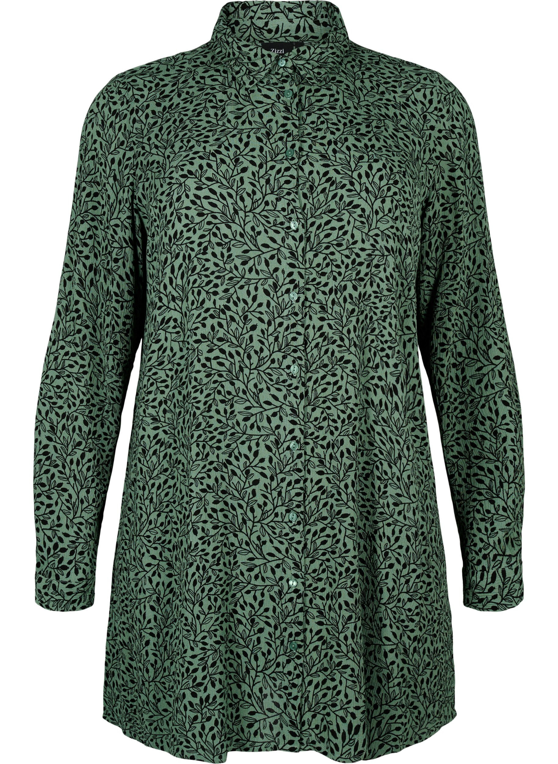 Zizzi Chemise longue imprim&eacute;e en viscose, Green AOP, Packshot image number 0
