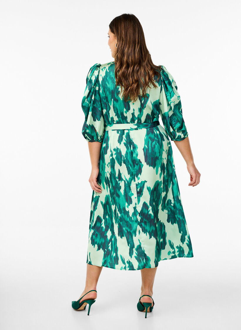 Robes de soirée à manches courtes avec ceinture à nœud, Vert, Model image number 1