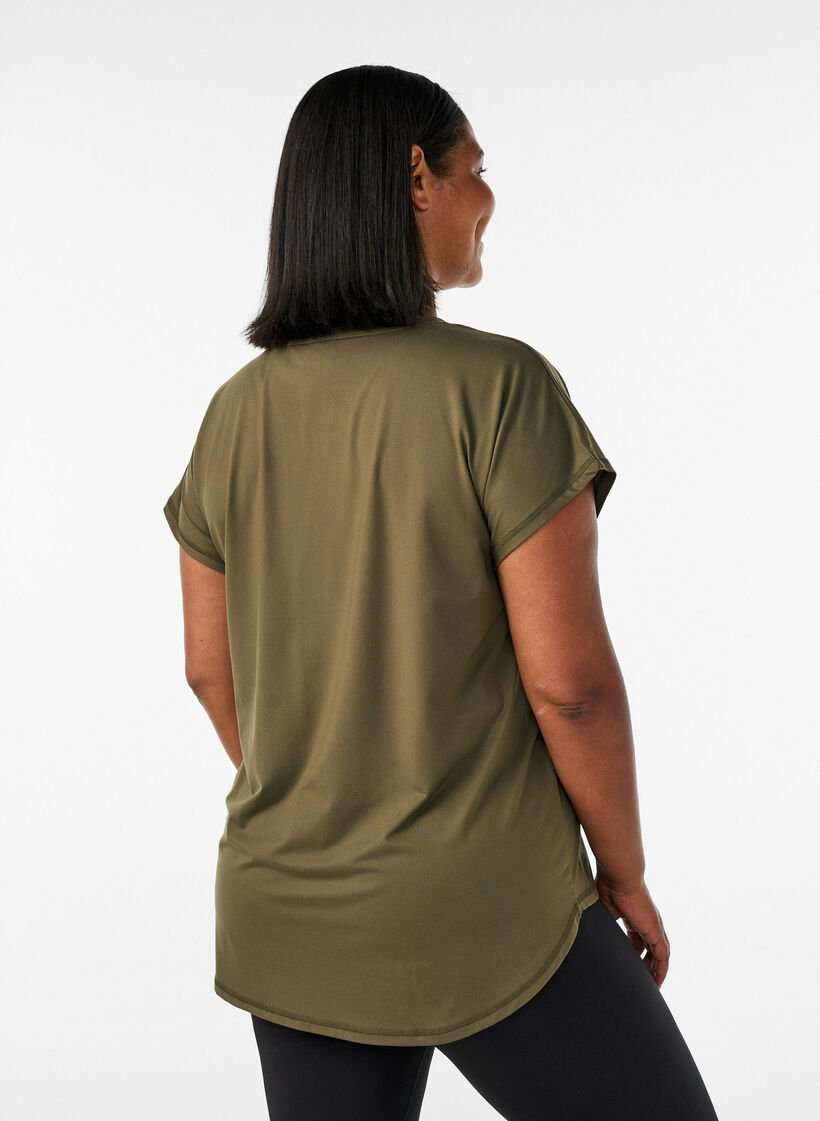 T-shirt de sport &agrave; manches courtes avec col en V, Vert, Model image number 2