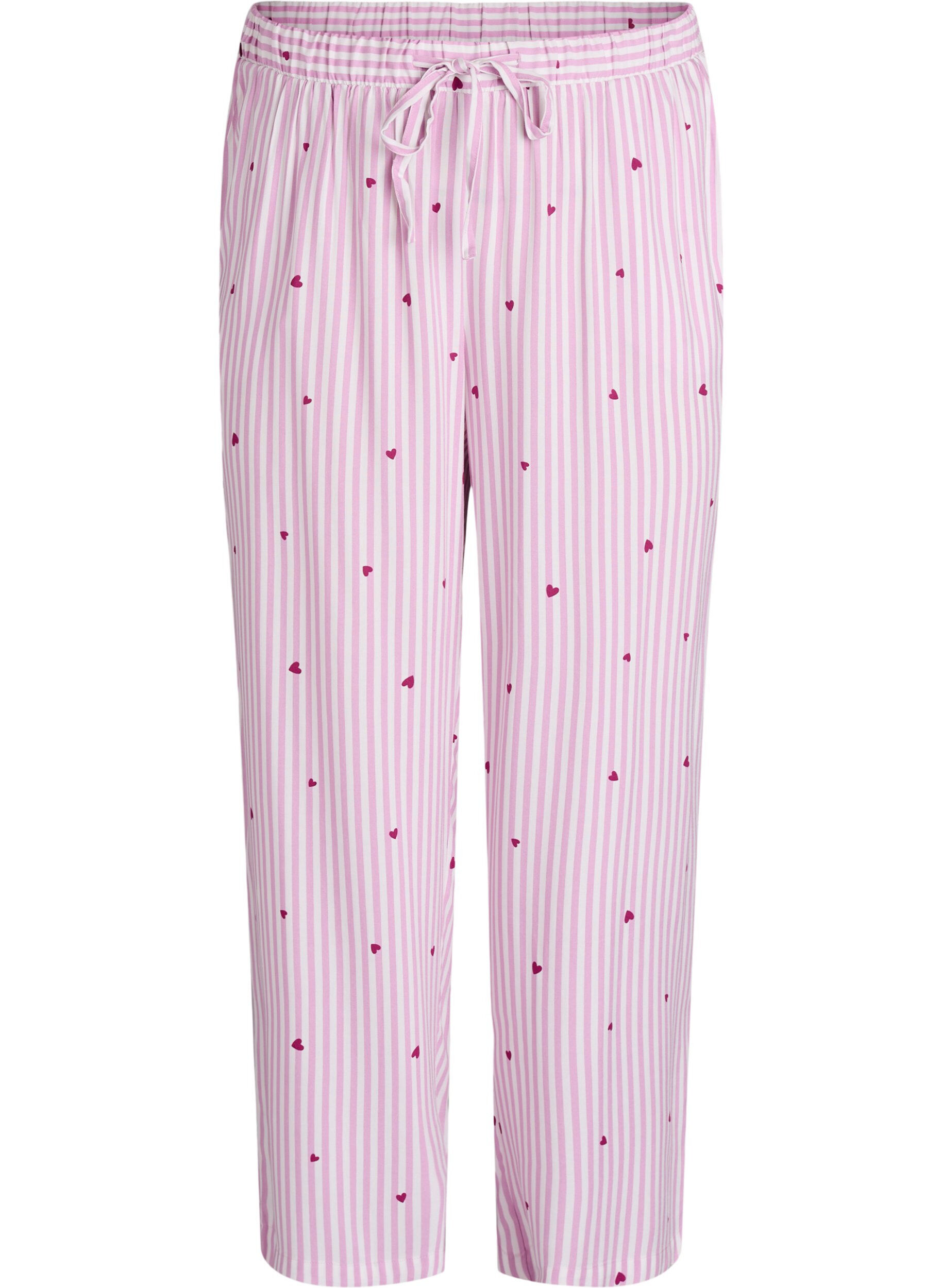 ZizziPantalon de nuit ample &agrave; rayures et c&oelig;urs, Rose, Packshot image number 0