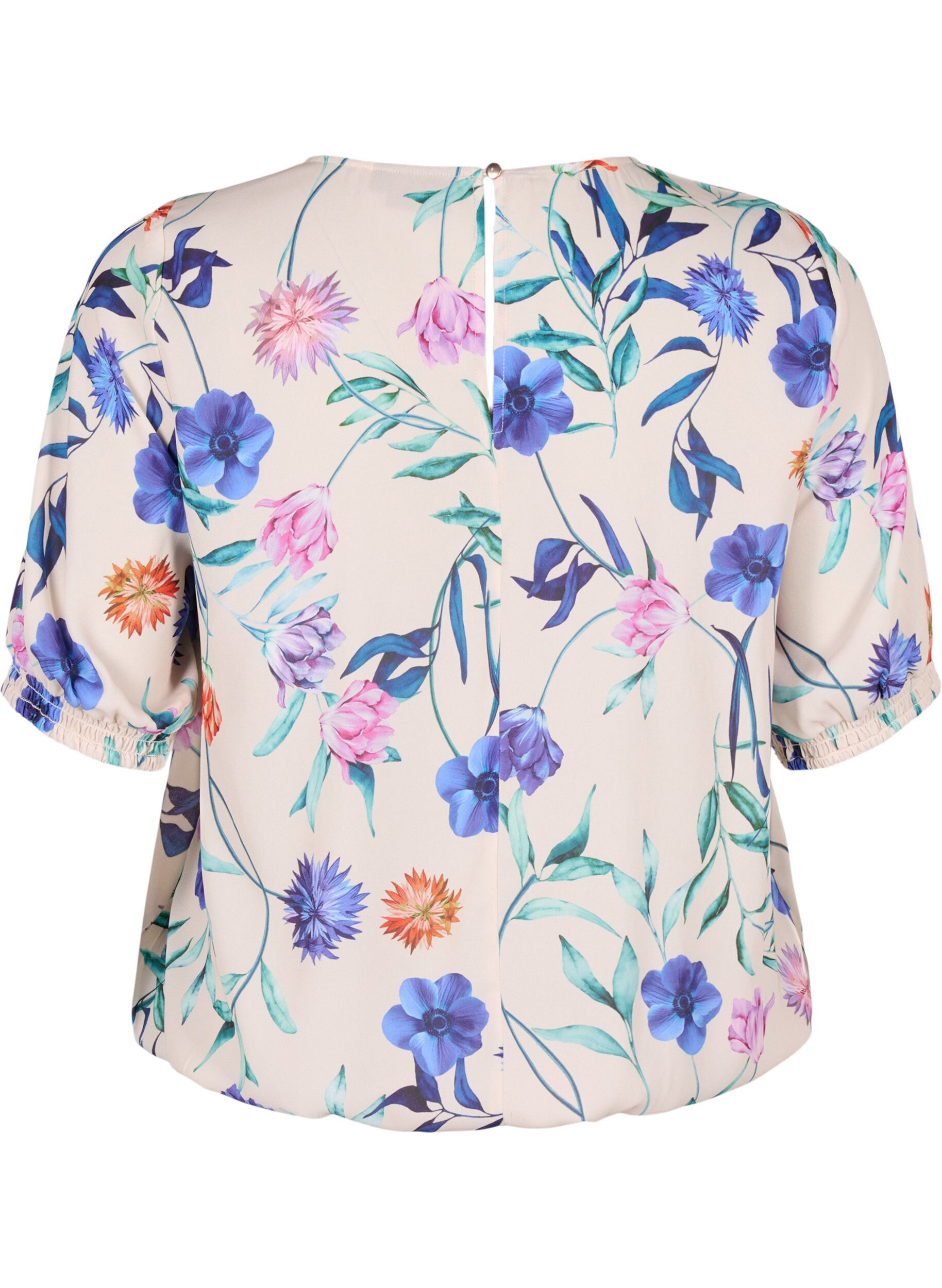 ZizziGebloemde blouse met smokwerk, Blauw, Packshot image number 1