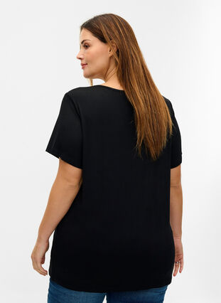 Viscose t-shirt met korte mouwen en kanten details, Black, Model image number 1