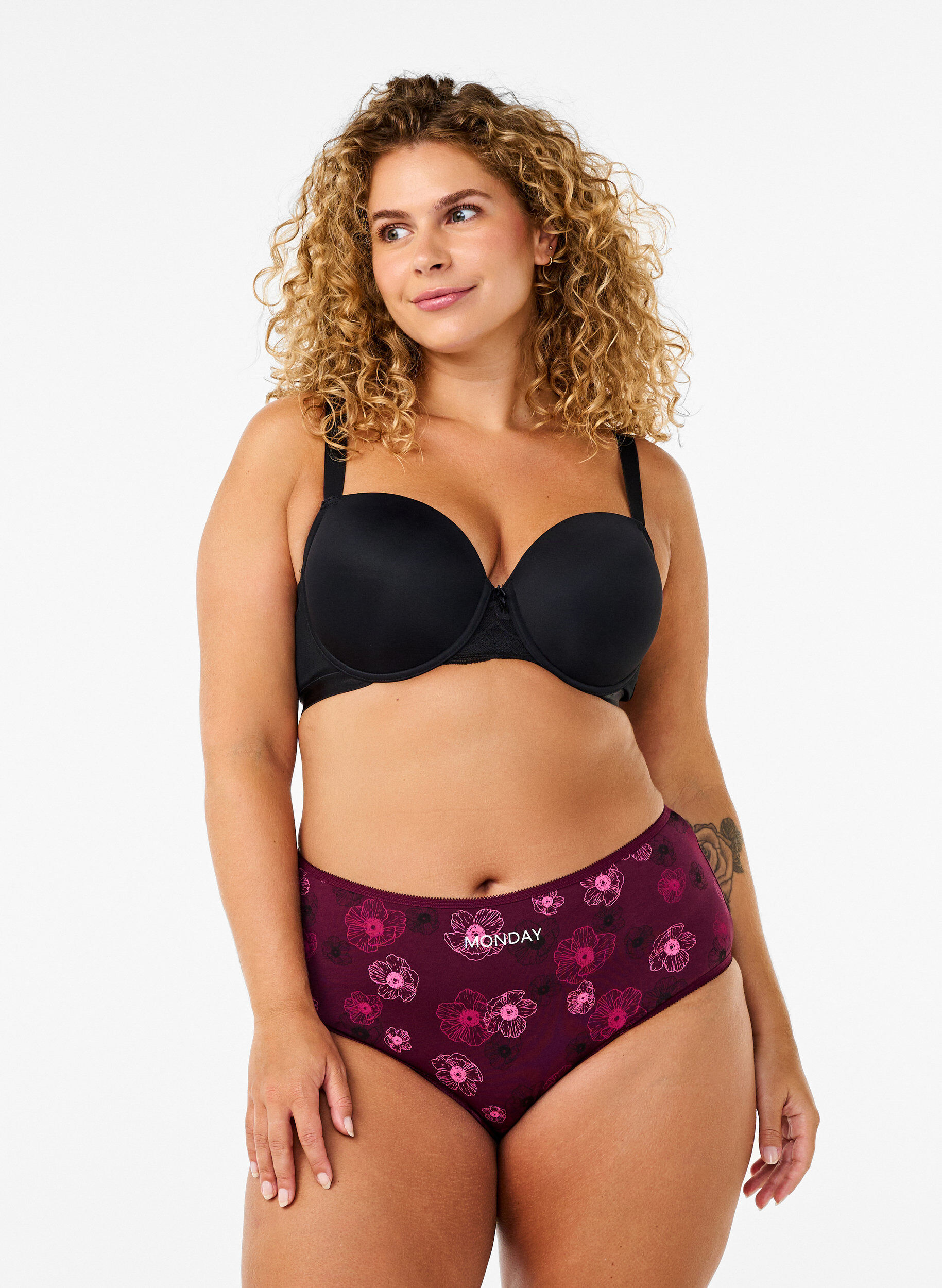 Zizzi7-pack hipsterslip met normale taille, Donker Bordeaux, Model image number 0