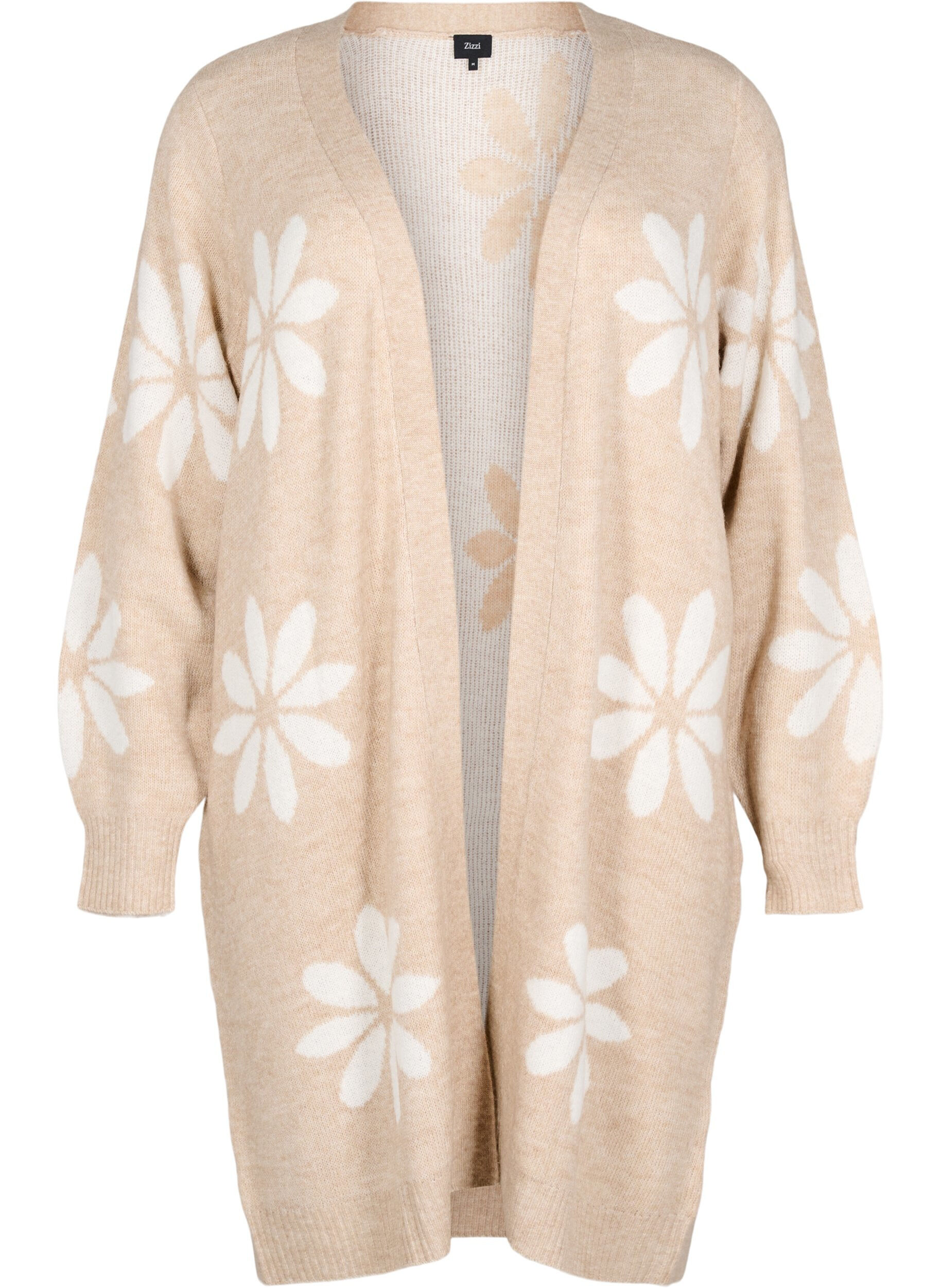 ZizziLange cardigan met bloemen breisel, Simply Taupe Comb, Packshot image number 0
