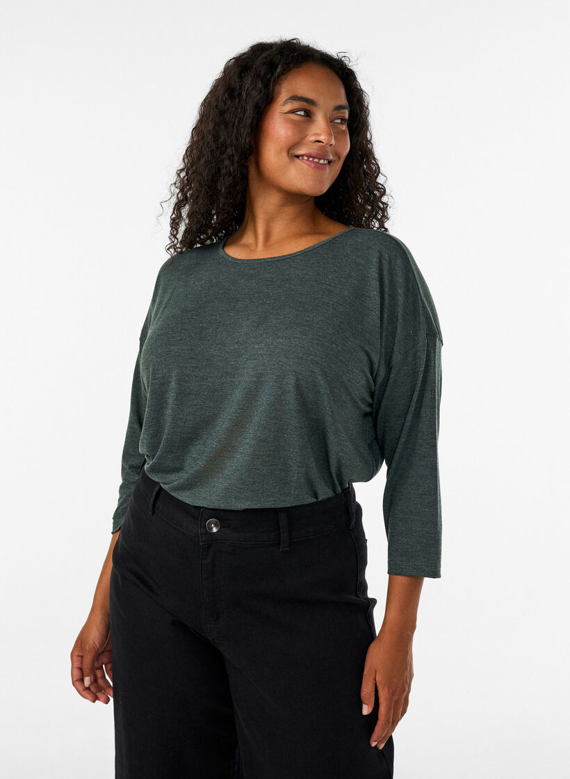 Blouse en jersey avec manches 3/4, Vert fonc&eacute;, Model image number 0