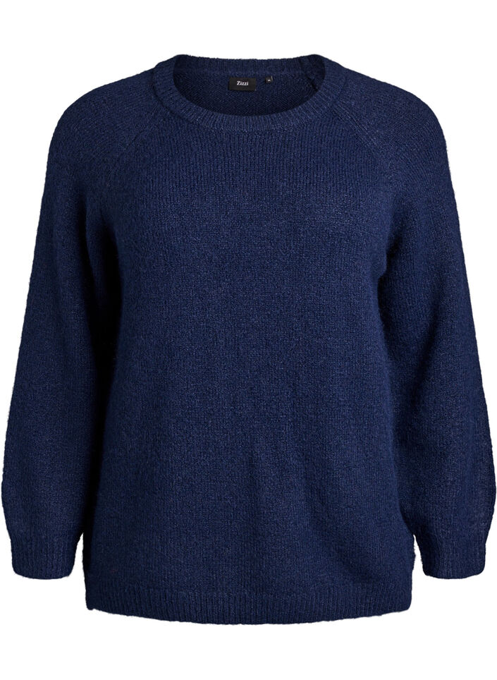 Gebreide blouse met raglanmouwen, Blauw, Packshot image number 0
