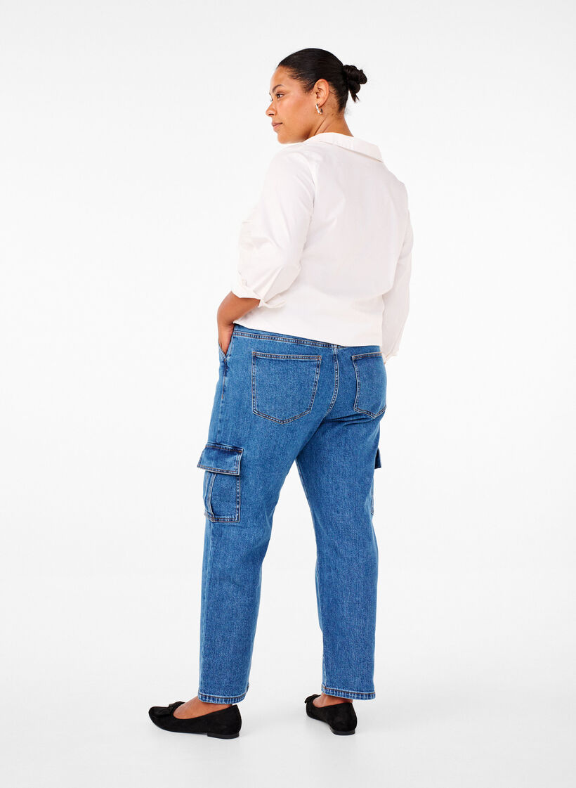 Jean cargo à taille haute, Blue Denim, Model image number 1