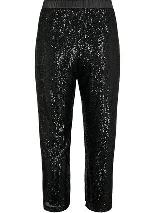 Pantalon à paillettes à taille élastique, Black, Packshot image number 1