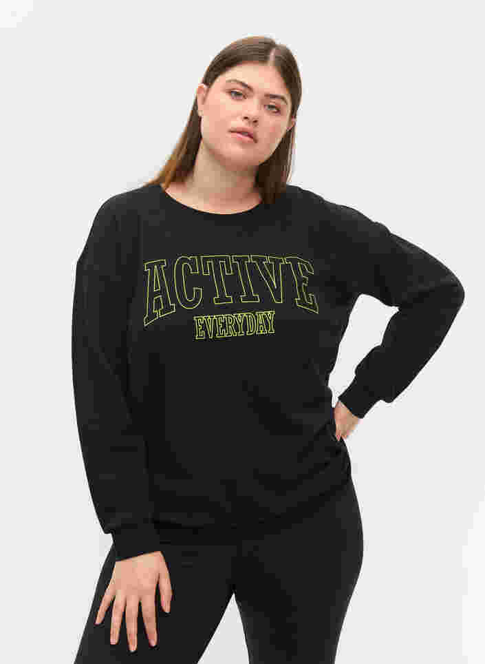 Sweat-shirt à imprimé sportif, Black, Model image number 0
