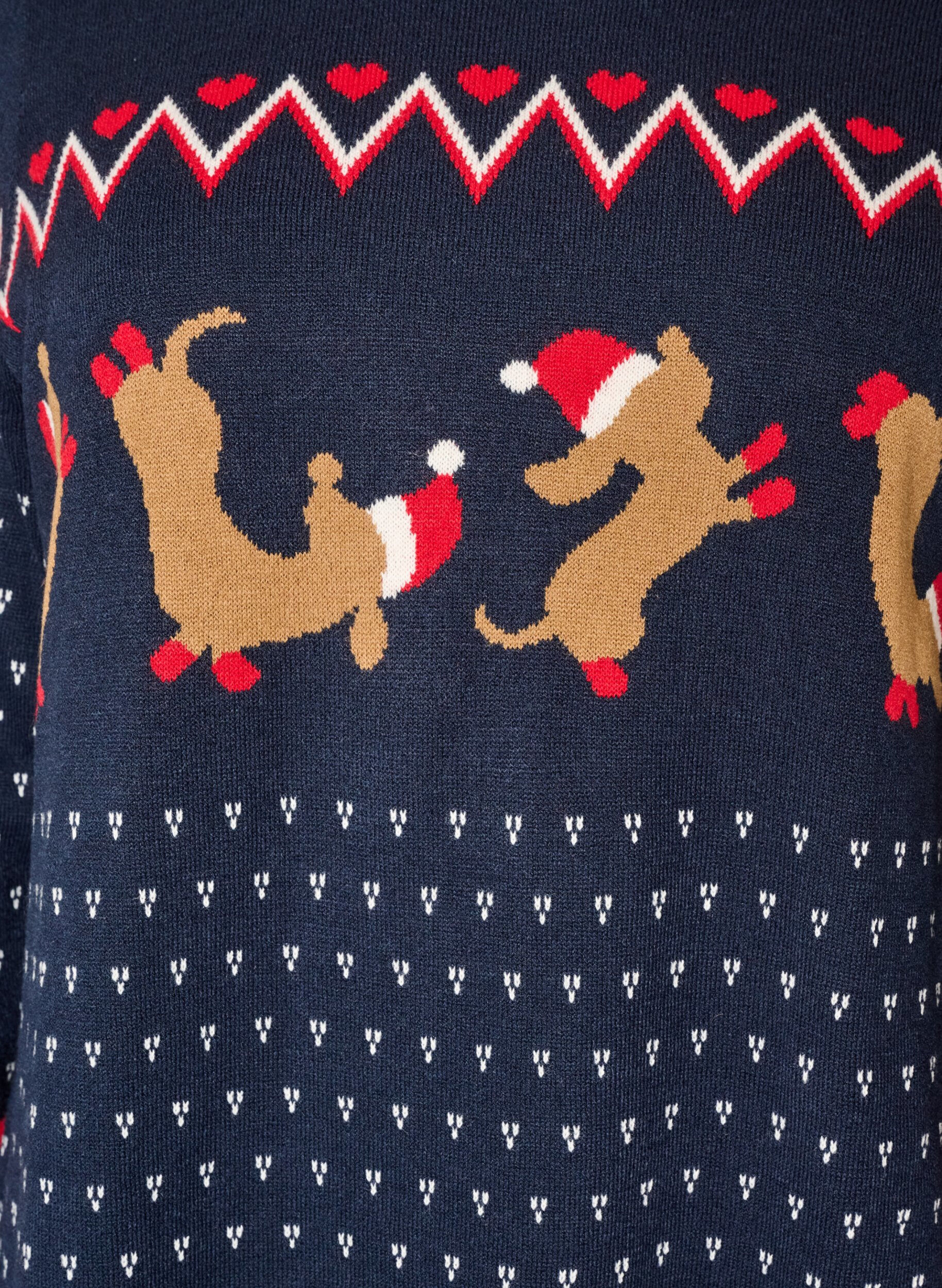 ZizziKorte gebreide jurk met kerstmotief, Blauw, Packshot image number 2