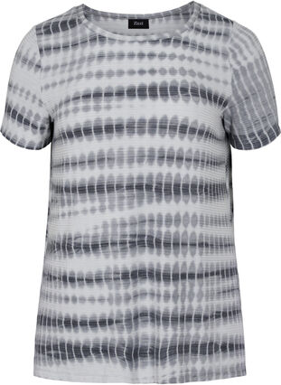 T-shirt en viscose à manches courtes avec imprimé tie-dye, White, Black Tie Dye, Packshot image number 0
