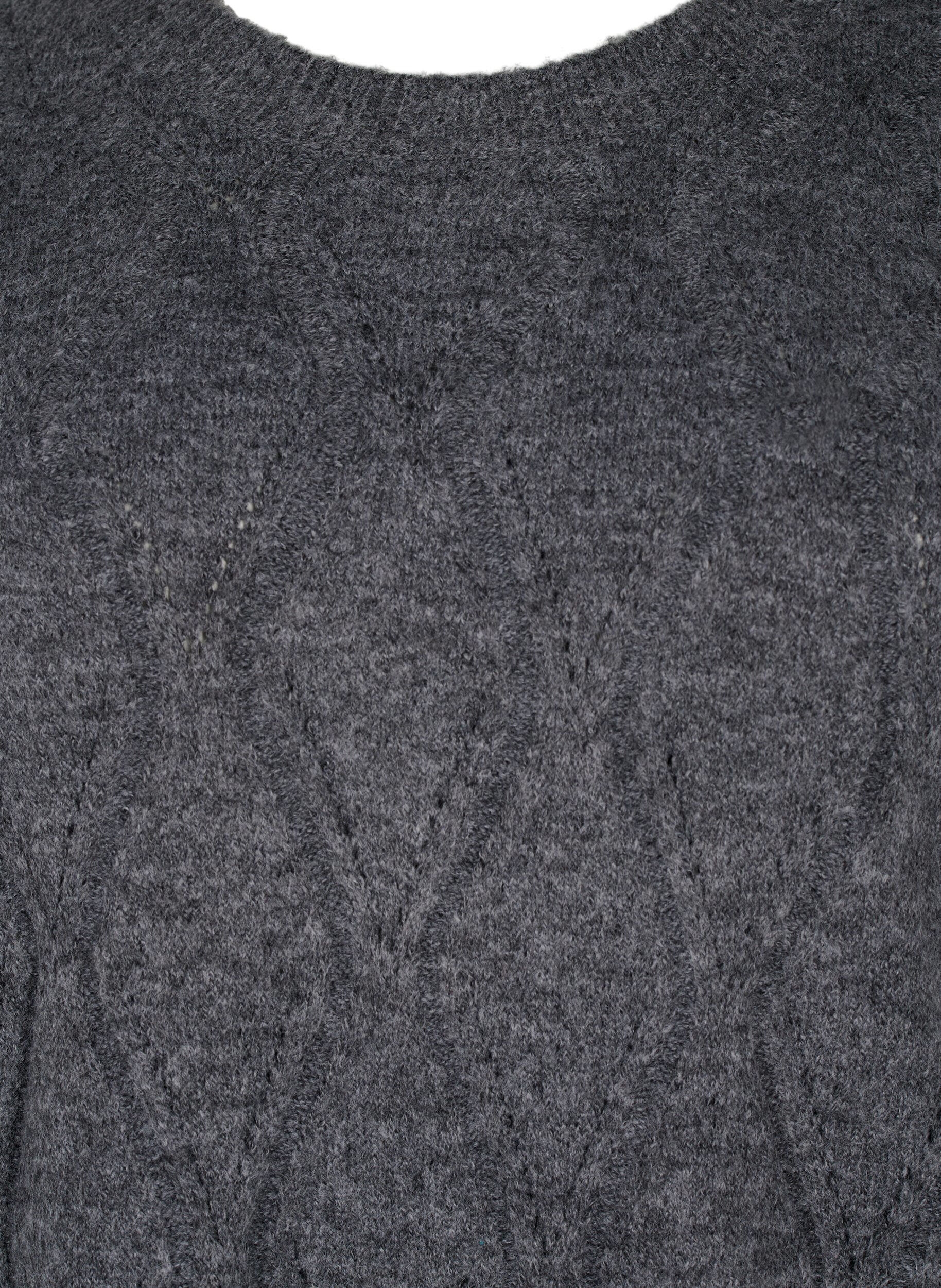 ZizziGebreide pullover met gaatjespatroon, Dark Grey Melange, Packshot image number 2