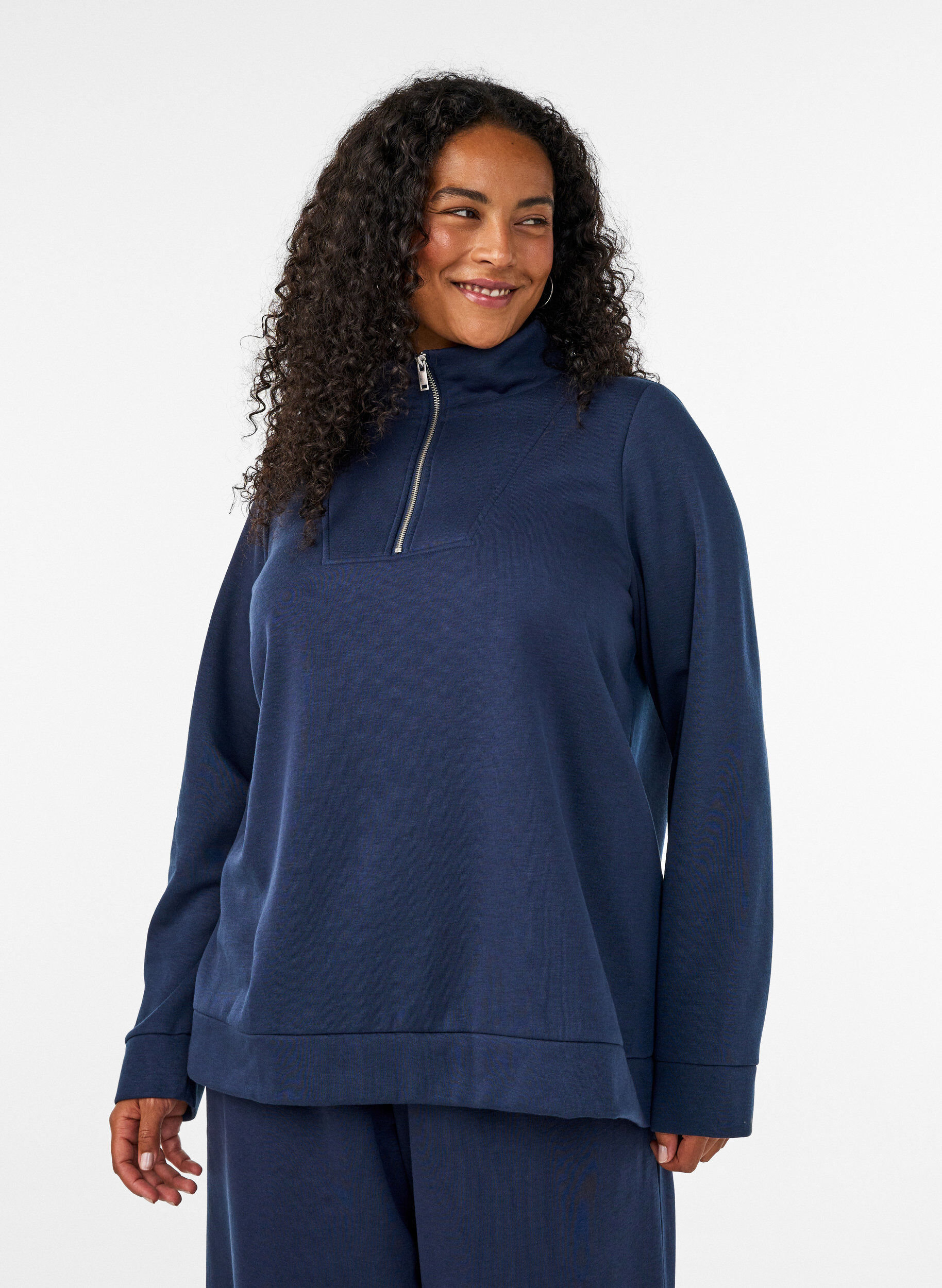 ZizziSweat-shirt avec col montant et fermeture zipp&eacute;e, Bleu, Model image number 0