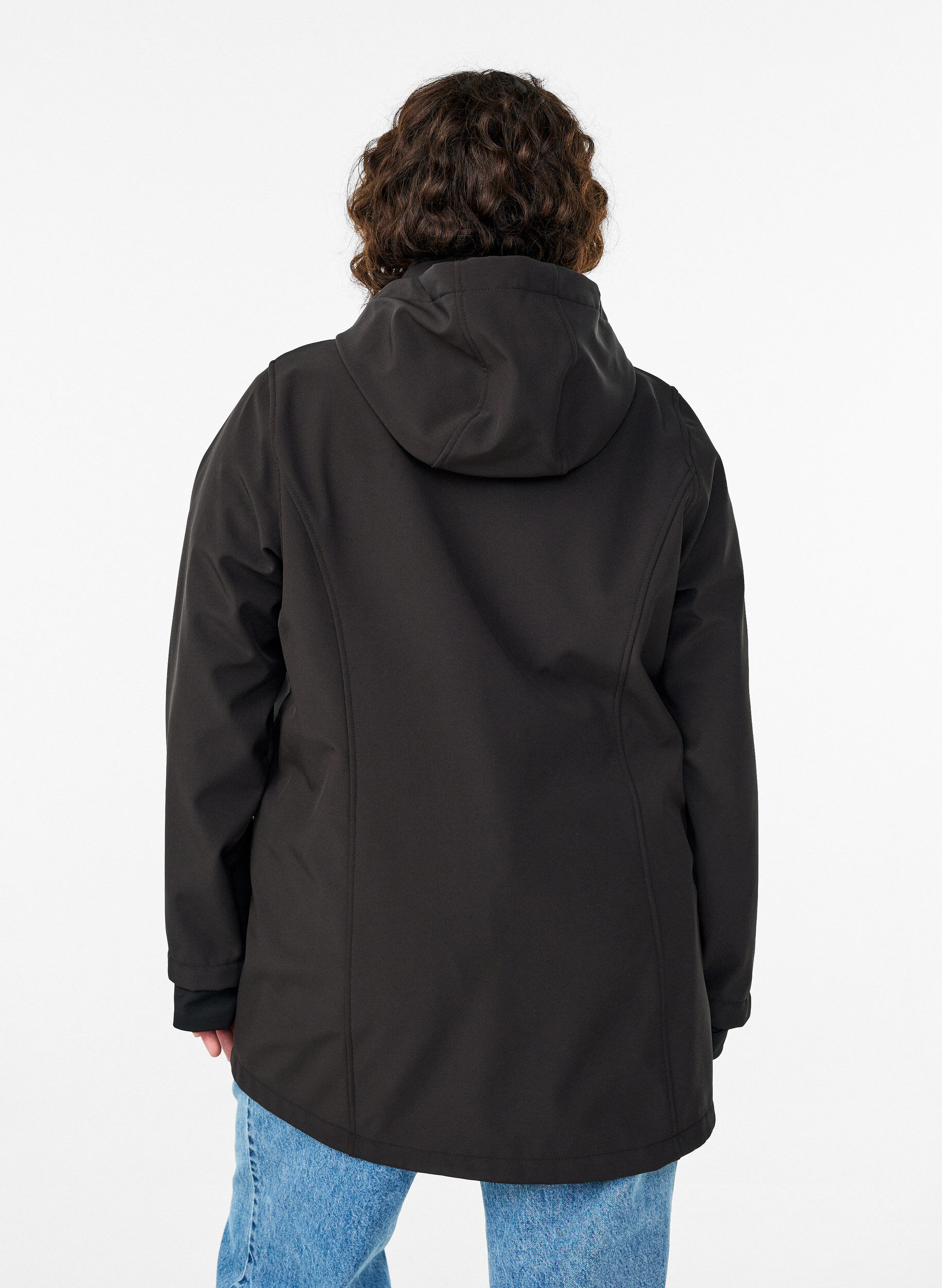 ZizziKort softshelljack met afneembare capuchon, Zwart, Model image number 2