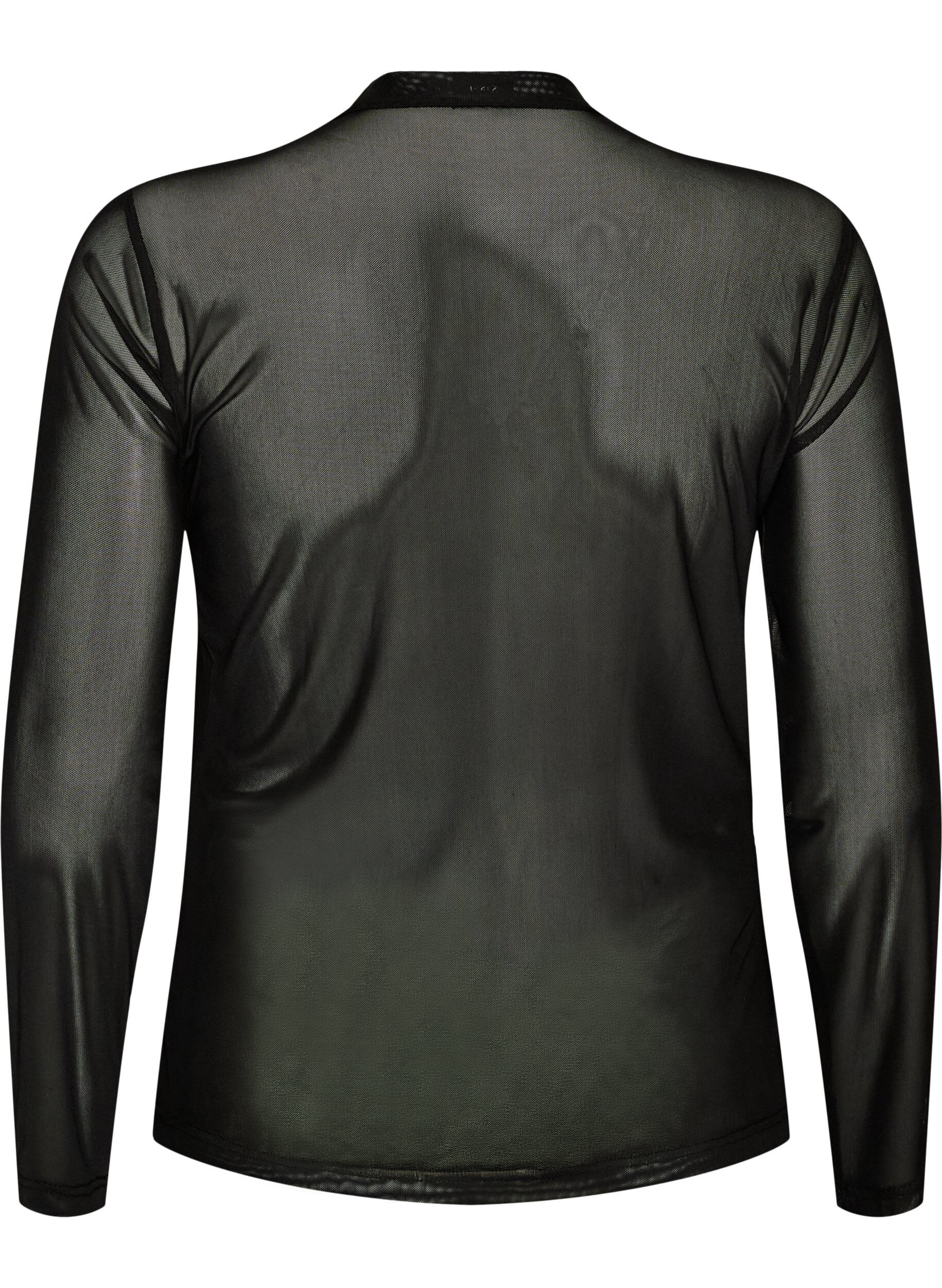 ZizziGetailleerde blouse van mesh met lange mouwen, Zwart, Packshot image number 1