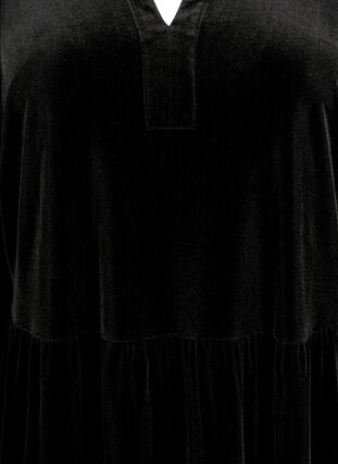 Velour jurk met ruches en driekwart mouwen, Black, Packshot image number 2