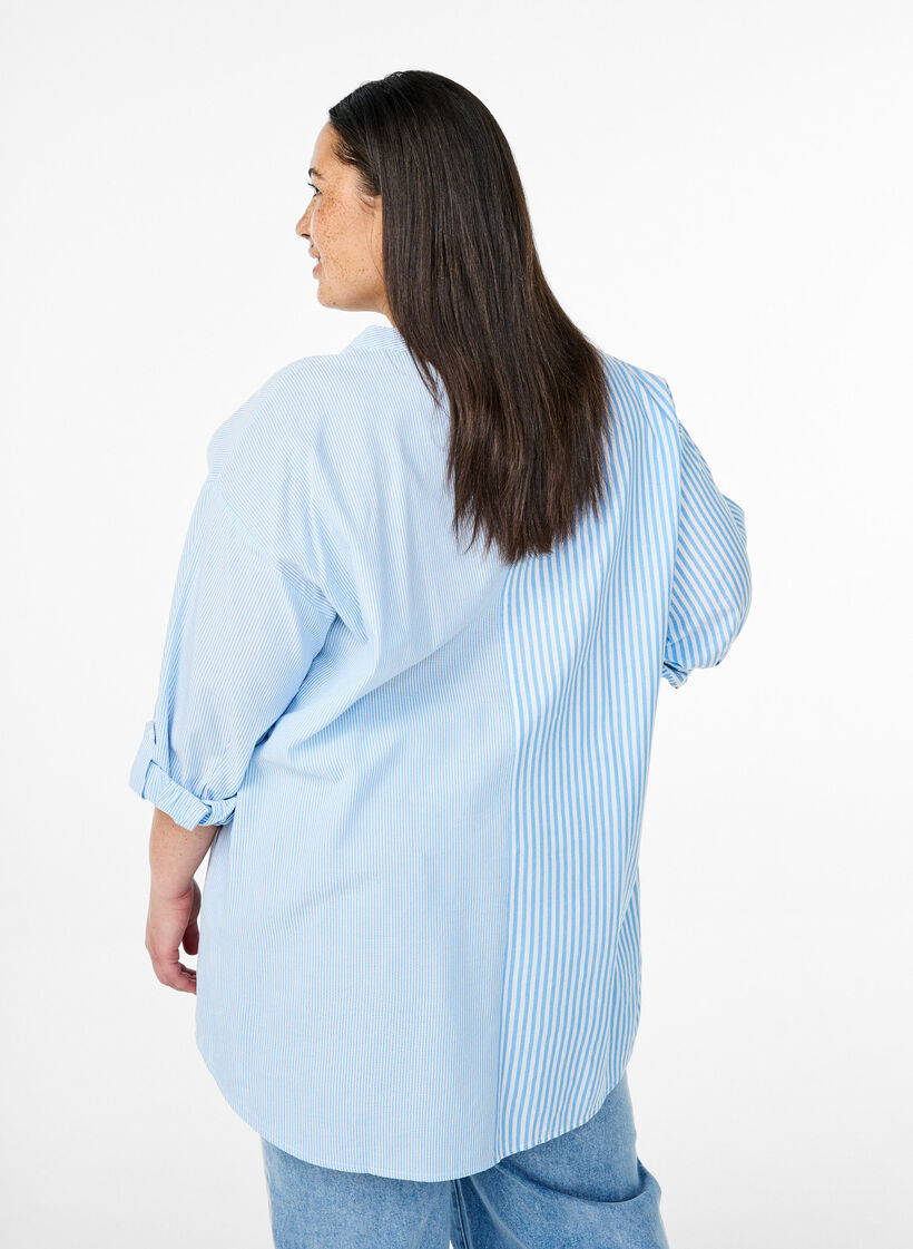 Geruite tuniek met 3/4 mouwen, Blauw, Model image number 2