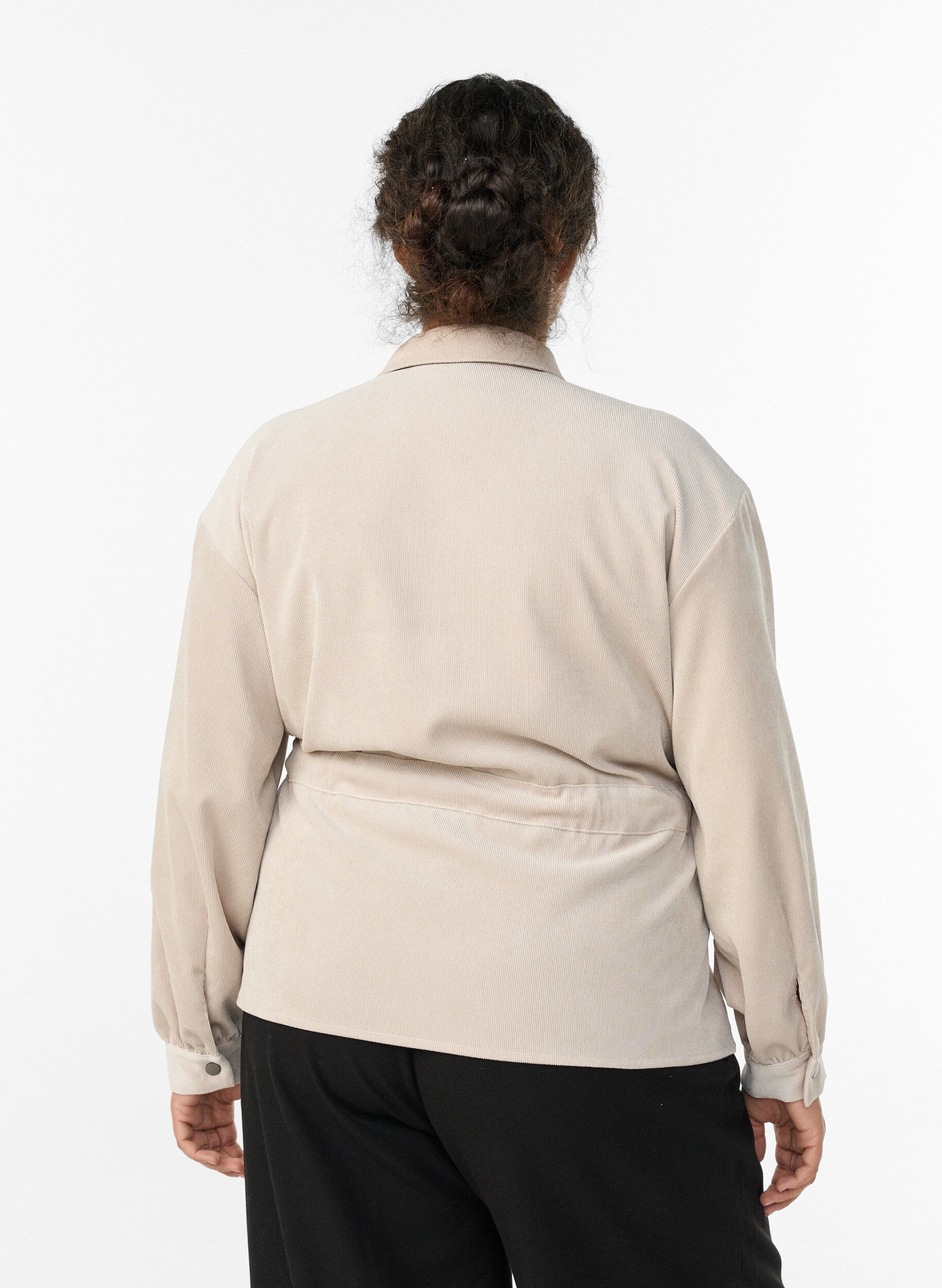 ZizziCorduroy shacket met strikceintuur en zakken, Beige, Model image number 2
