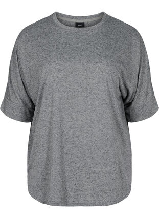 Gemêleerde blouse met korte mouwen, Black Mel., Packshot image number 0