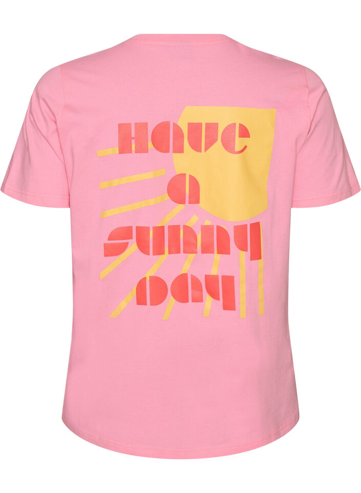 T-shirt en coton biologique avec motif de texte, Rose, Packshot image number 1