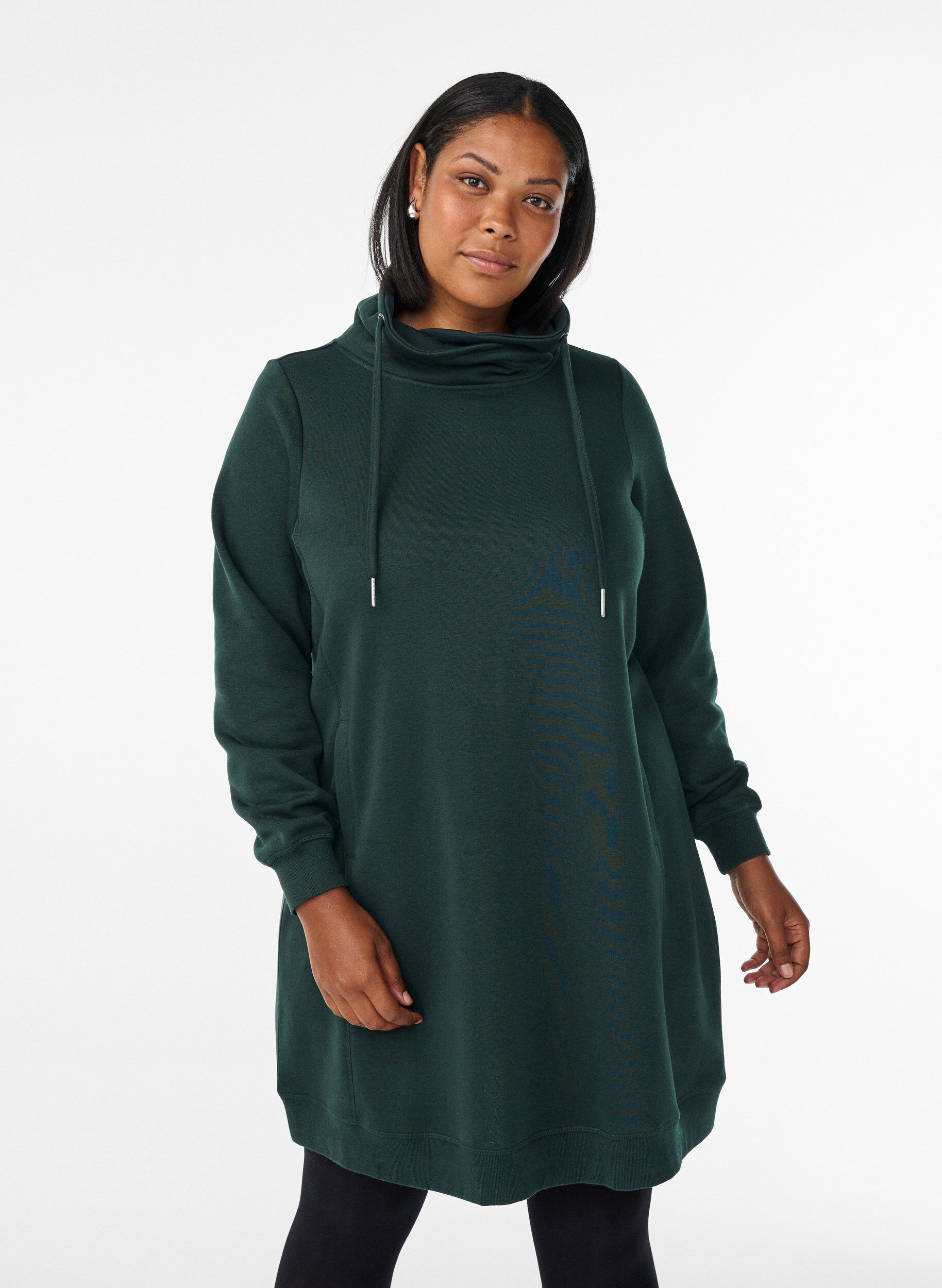ZizziKort sweatshirt jurk met hoge kraag en zakken, Groen, Model image number 0